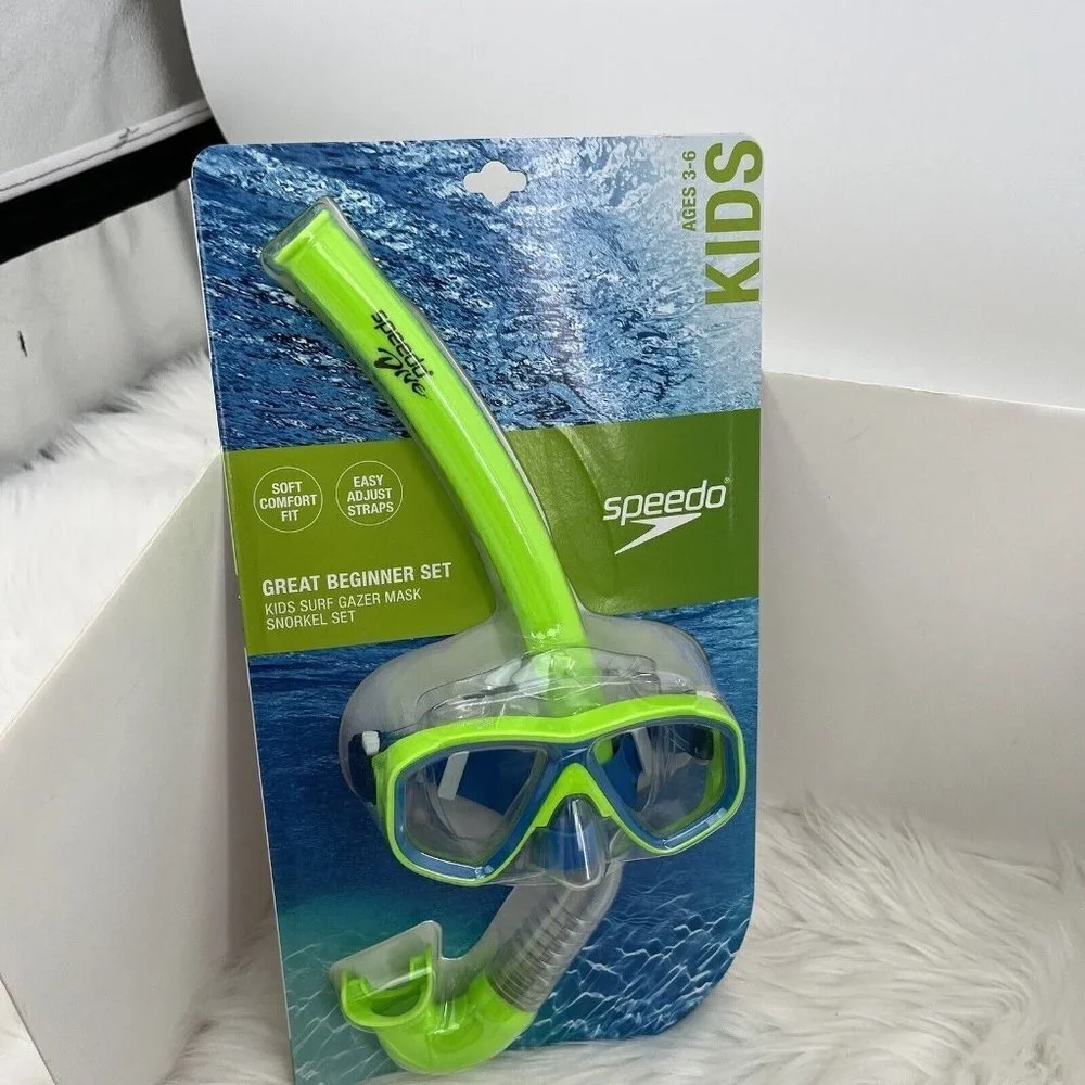 NEW Speedo Kids Mask Snorkel Beginner Set Dive Surf Gazer Lime Green Blue